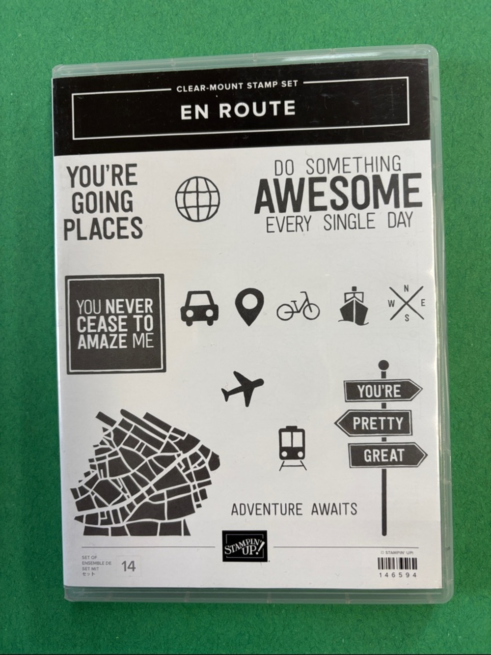 Stampin' Up! En Route Clear-Mount Stamp Set - Black on White